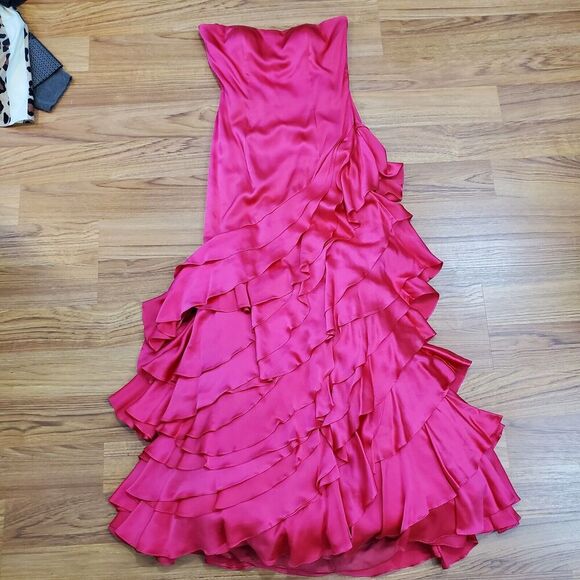 Stephen Yearick Strapless Gown HOT Pink Silk XS 2-4 Tiered Layered Skirt w/Tulle - Picture 10 of 16